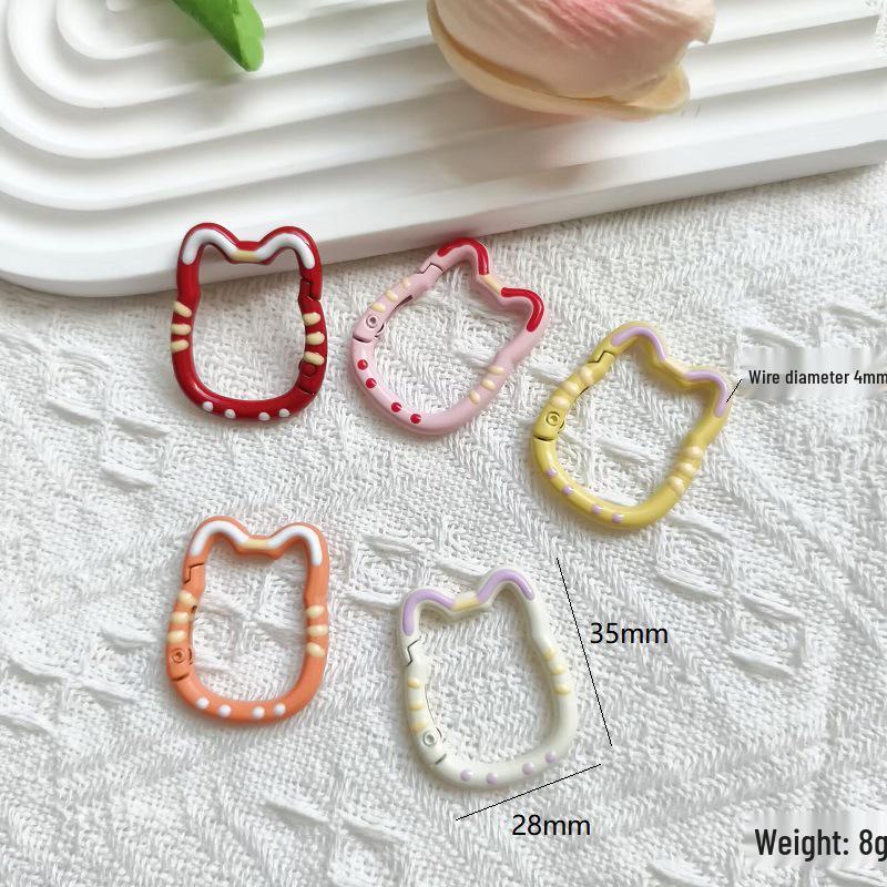 Hand-Painted Double-Sided Lucky Cat Keychain with Heart Snap Hook