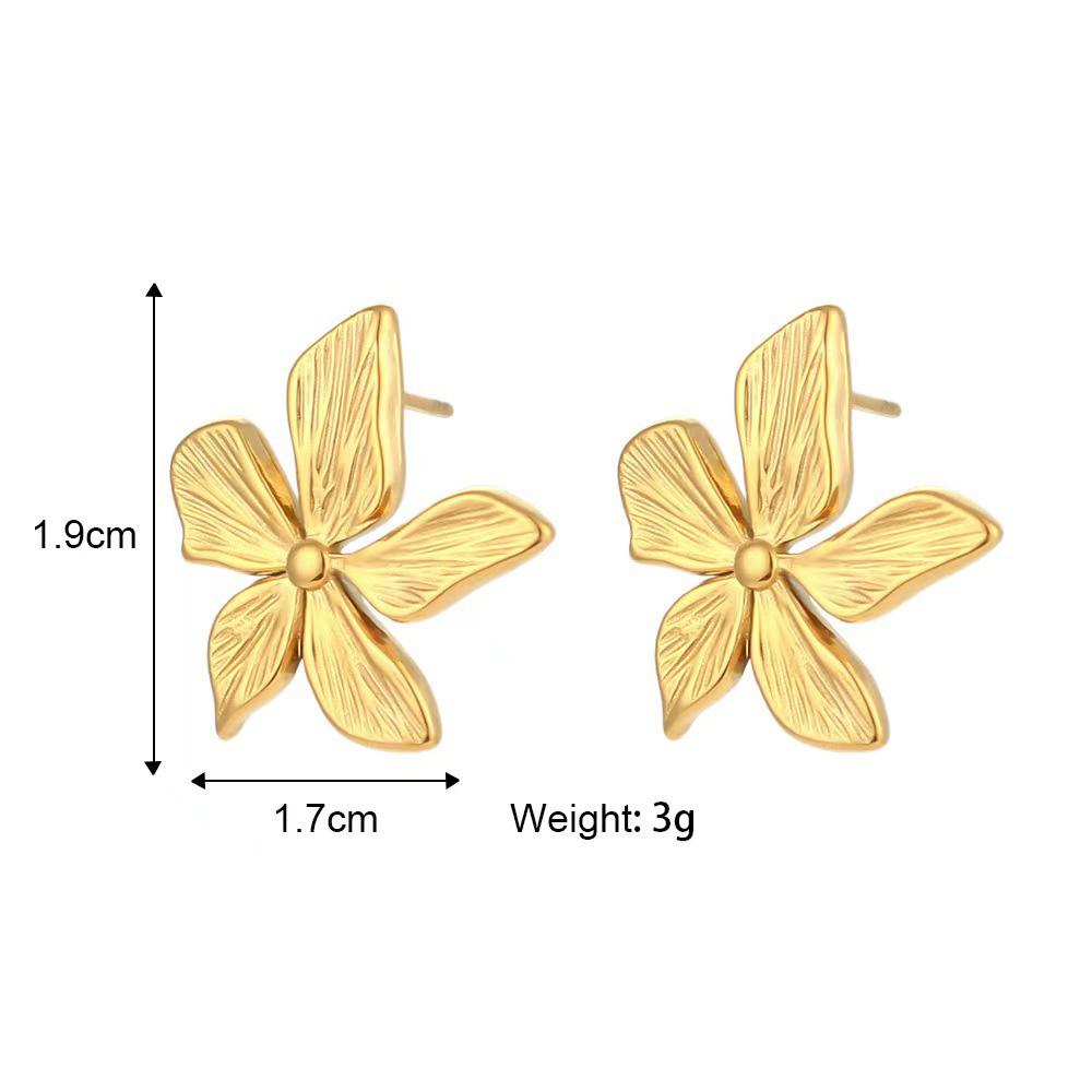 Trendy Golden Flower Stud Earrings Stainless Steel Metal Jewelry Simple Texture Floral Earrings Gifts for Women Waterproof