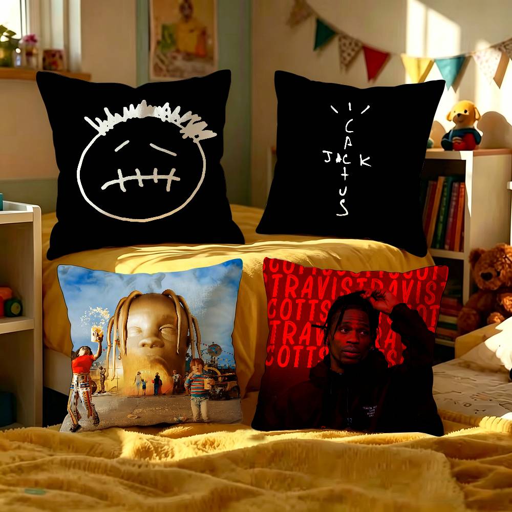 Rapper T-Travis S-Scott Personalized Pillow Cover Kids Bedroom Wild Party Decor Pillowcase Kid Birthday Shower Gift