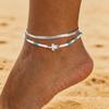 Anklet Set Flat Herringbone Chain Stainless Stee Turtle White Bead Non-fading Summer Beach for Women Fashion Jewelry