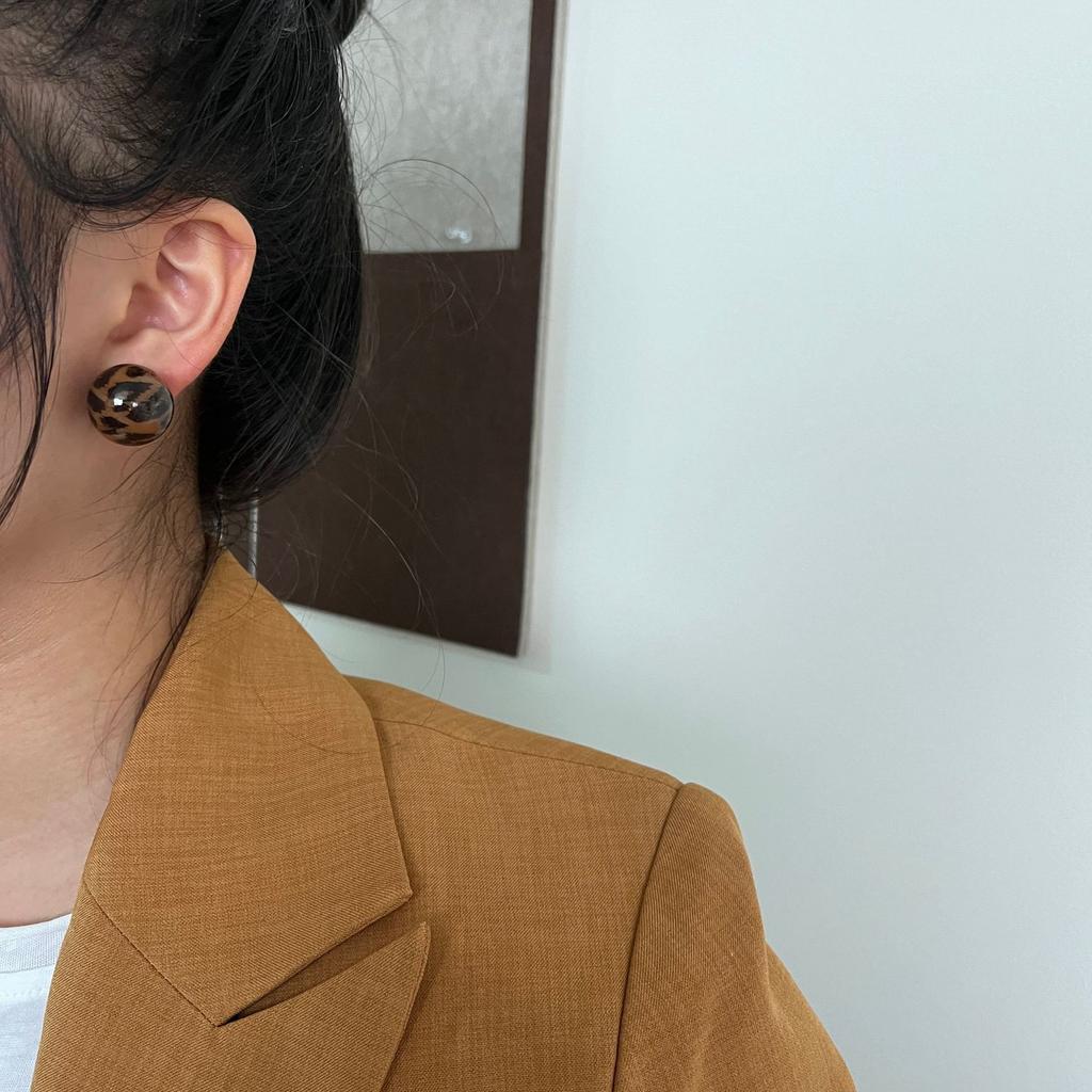 Coffee leopard print resin smudge ear hook Maillard style retro earrings simple niche design earrings women