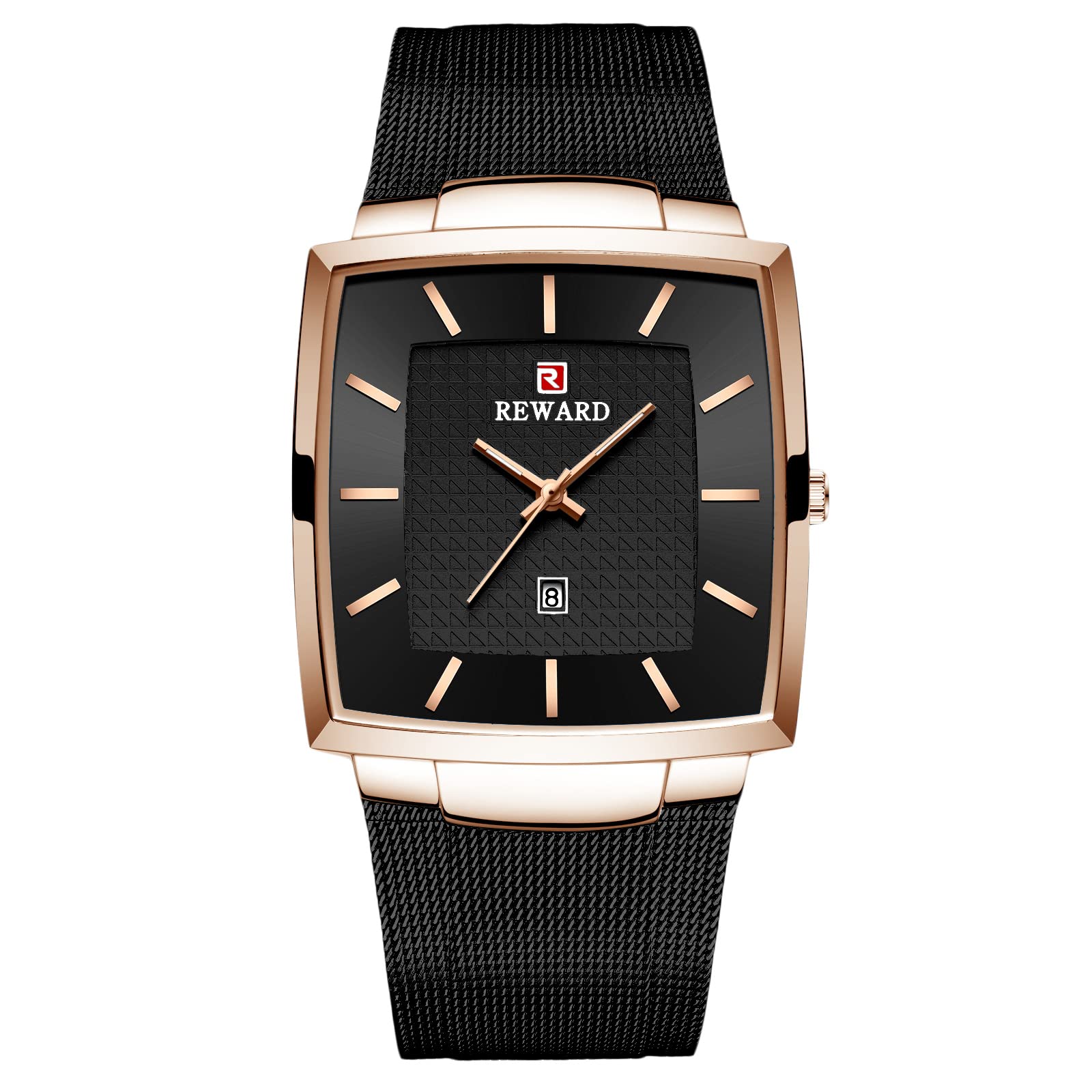 

RORIOS Men s Square Quartz Watch, Date Display, Waterproof, Japanese Movement, Stylish Business Casual, Black.