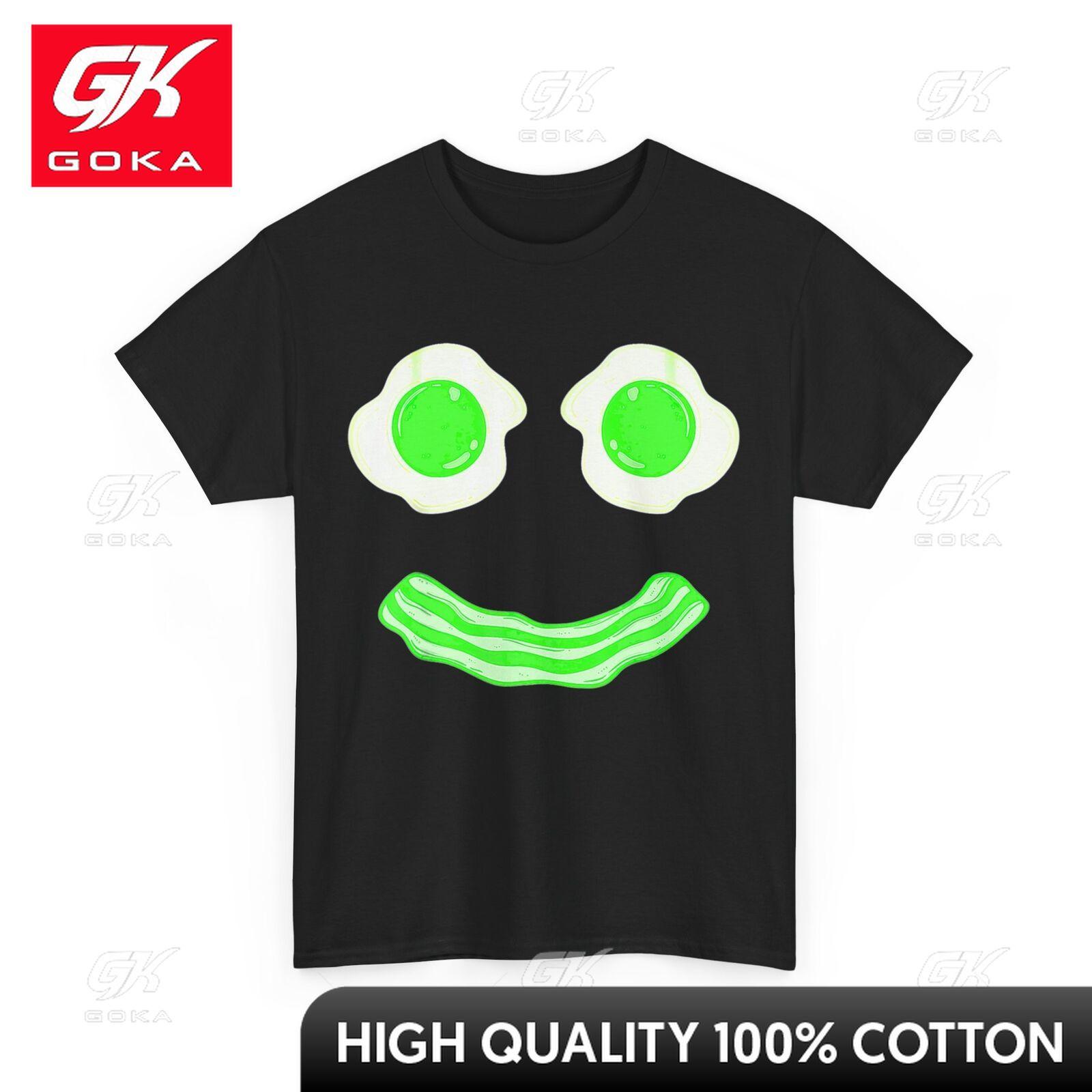 Green Eggs Smile Shirt Brunch Breakfast Funny Eye Catching Crewneck Comfortable Cotton Graphic Casual Top for Summer Days S