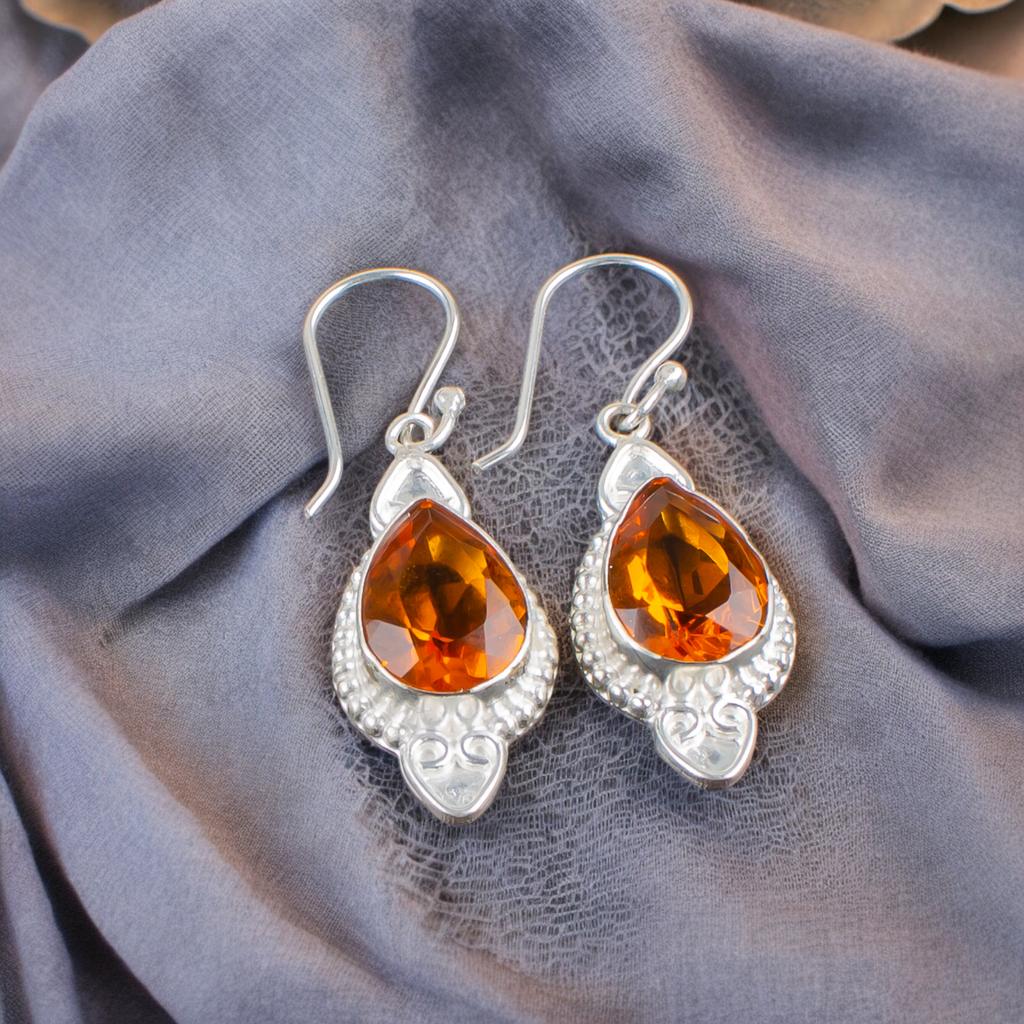 Piatră prețioasă Citrin Argint Sterling 925 Bijuterii Handmade Cercei 1.80" Pentru Femei EE-42-1