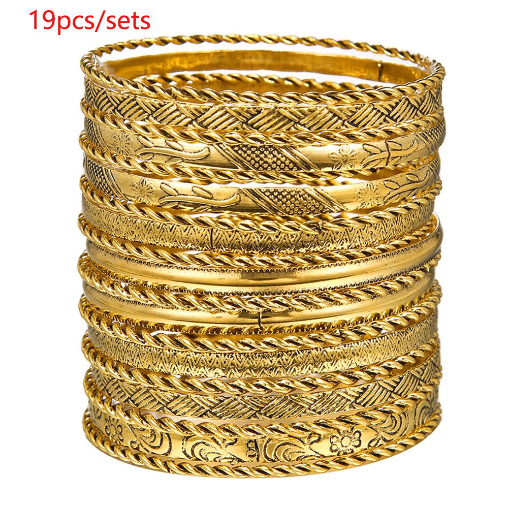 Bohemian-Style 12-Piece Multi-Layer Alloy Bracelet Set for Women