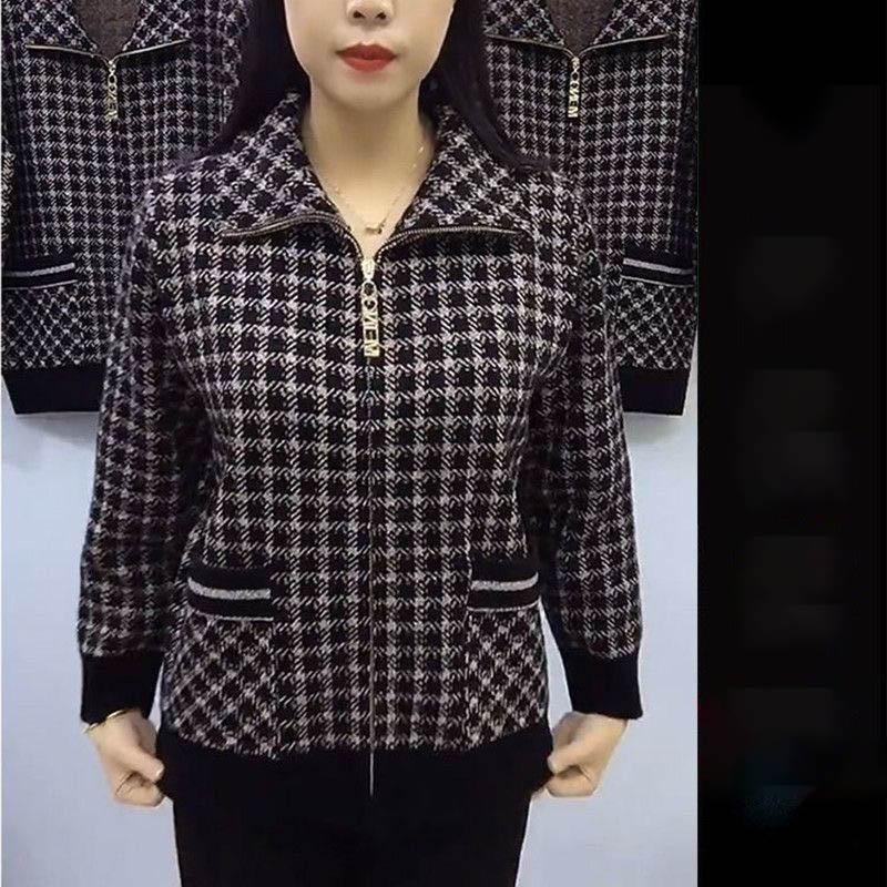 

Модная короткая куртка в мелкую клетку, зимняя, с длинным рукавом, для матери среднего возраста, на молнии, женская, повседневная, клетчатая верхняя одежда, топы XXXXXL чёрный