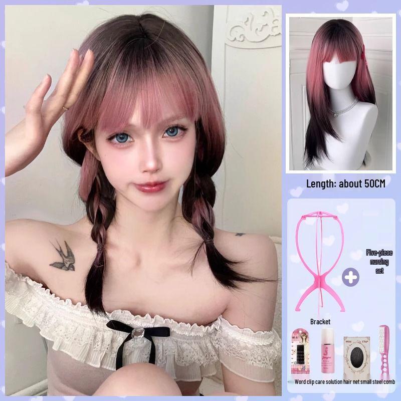 

Рожевий Омбре Перука з Довгим Волоссям з Натуральною Безшовною Шапочкою – Стиль Поділу Спідниці для Жінок та Дівчат