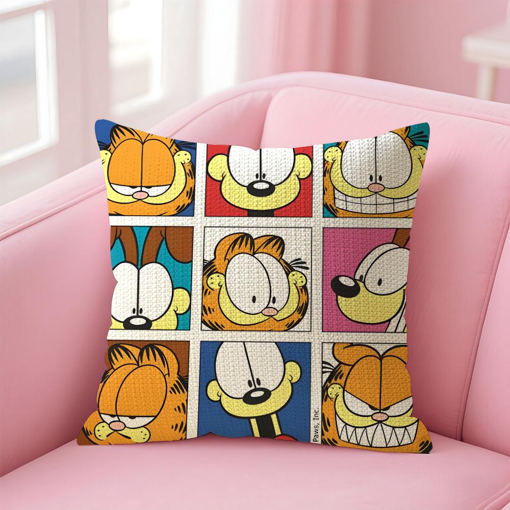 Cartoon GGarfield Cushion Cover Natural Linen Pillow Case DoubleSided Print Decorative Sofa Pillowcase Home Decor Gift