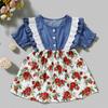 Kleinkind Kinder Baby Mädchen Blumen Spitze Rüschen Denim Kleid Prinzessin Outfits Kleidung