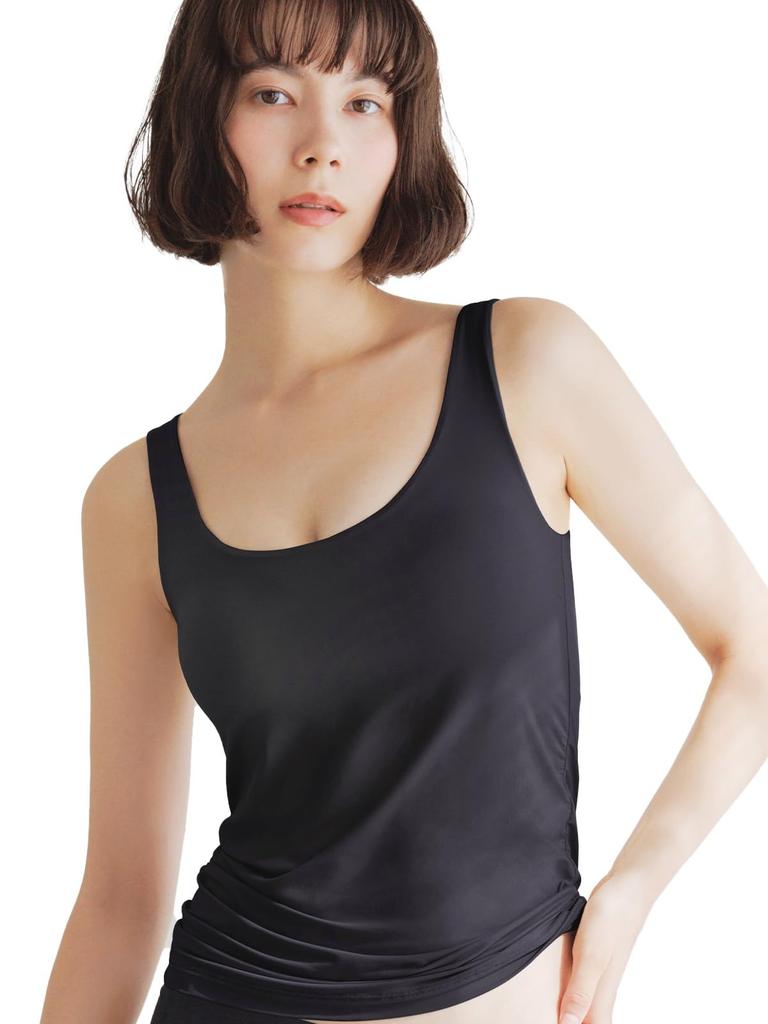 Bra Top Tank Top with Cups Innerwear Shapewear [Bambi Water] [Patented] Women's (LL, Black)