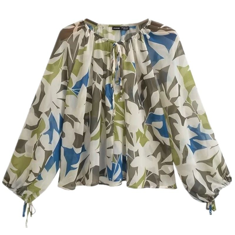 

Fashion Style New Arrival Fashion Trendy Women s Clothing Loose Long Sleeves round Neck with Decoration Print Shirt 3666098 330 Picture color XS