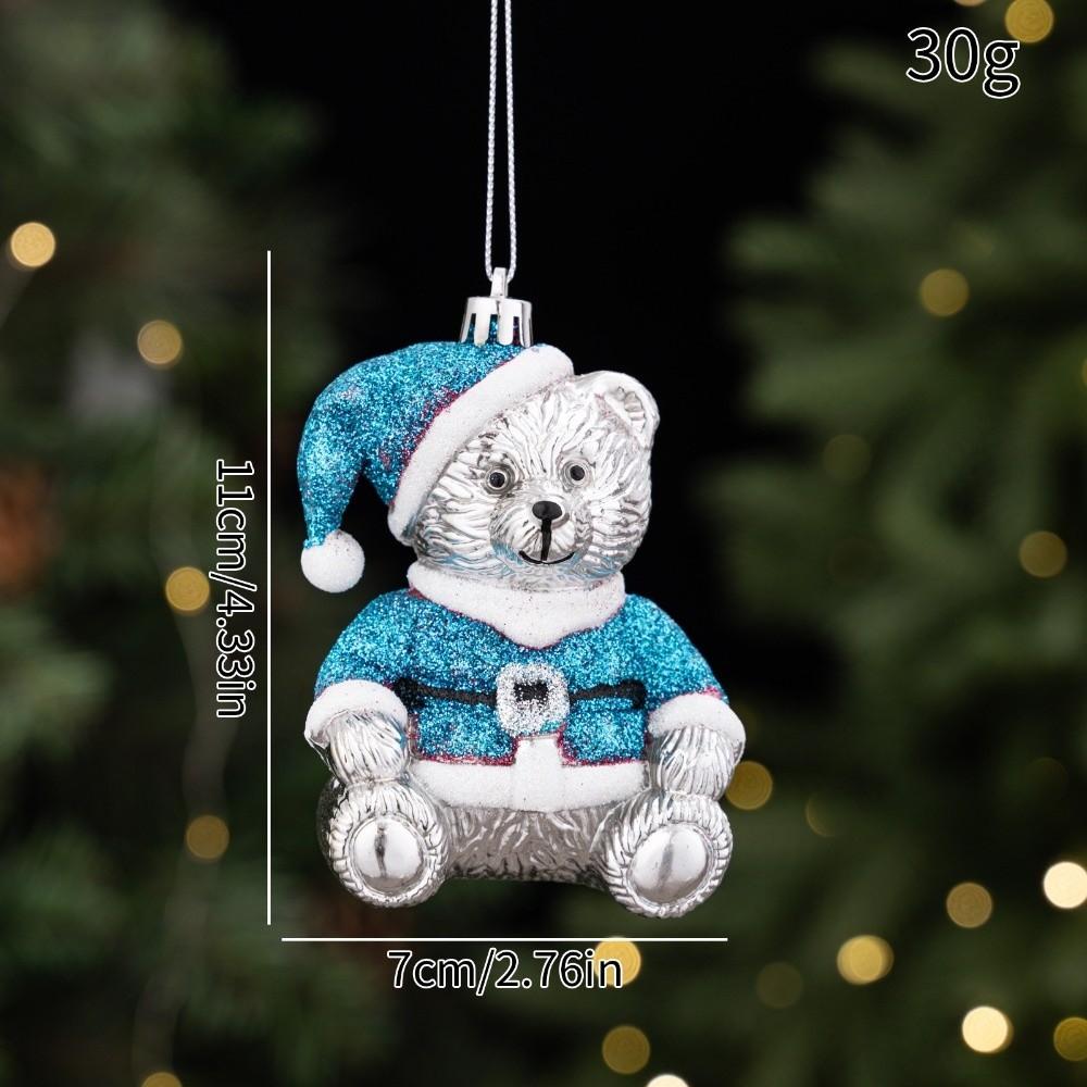 Electroplated Finish Christmas Bear Ornament Glitter Coated Xmas Tree Charm Window Display
