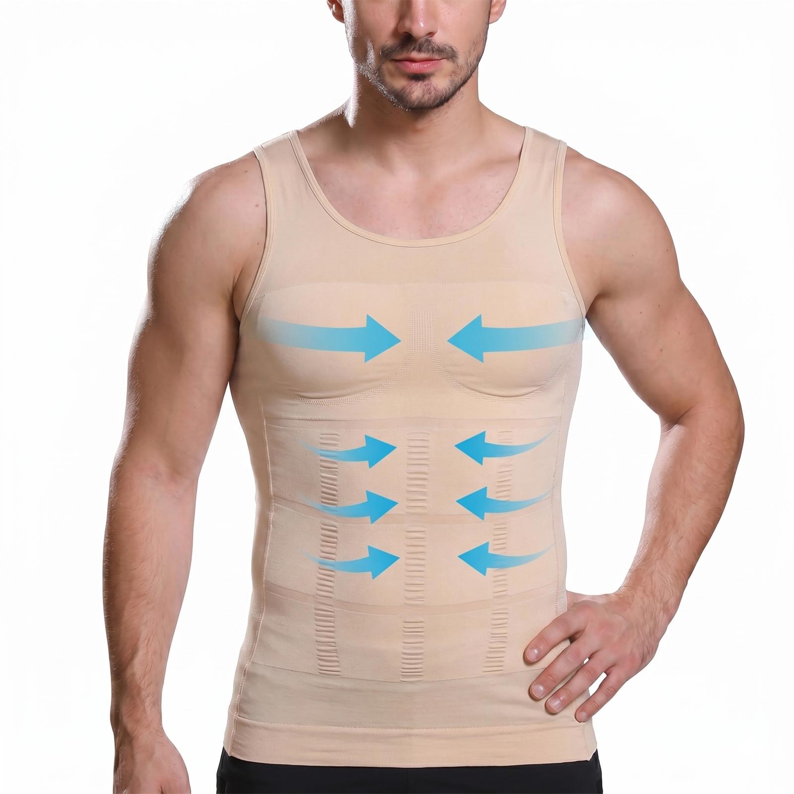 Herren Kompressions-Tanktop Schlankmachende Brustbindeweste Hohe Elastizität Atmungsaktives Sport-Unterhemd zur Bauchkontrolle und Körperformung M gray
