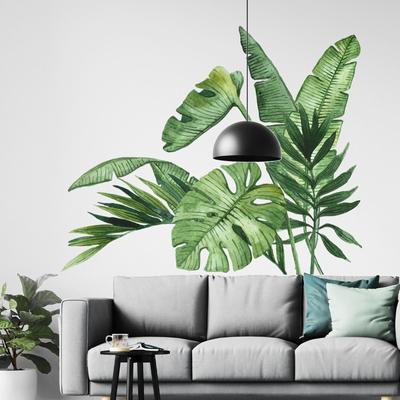 Autocollant mural à feuilles vertes, décalcomanies de plantes, décoration murale artistique, papier peint en PVC pour salon