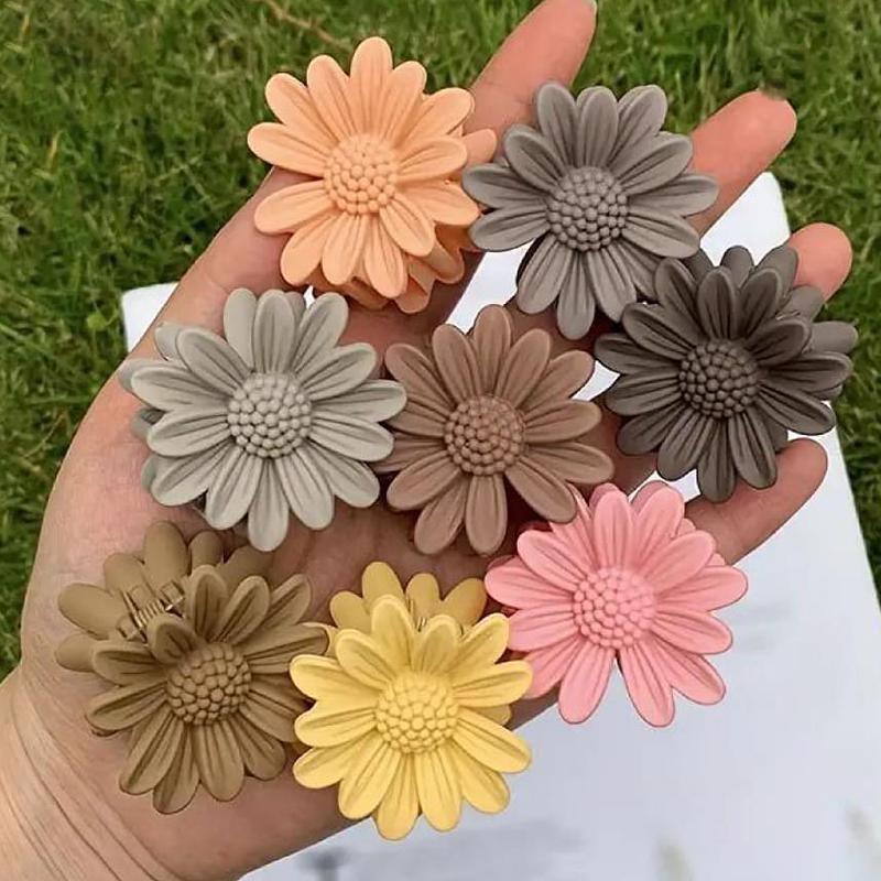 8Pcs Women's Daisy Grab Clip Candy Color Fresh Sweet Cute Small Grab Clip Hairpin Suitable For Everyday Use Headwear Accessories