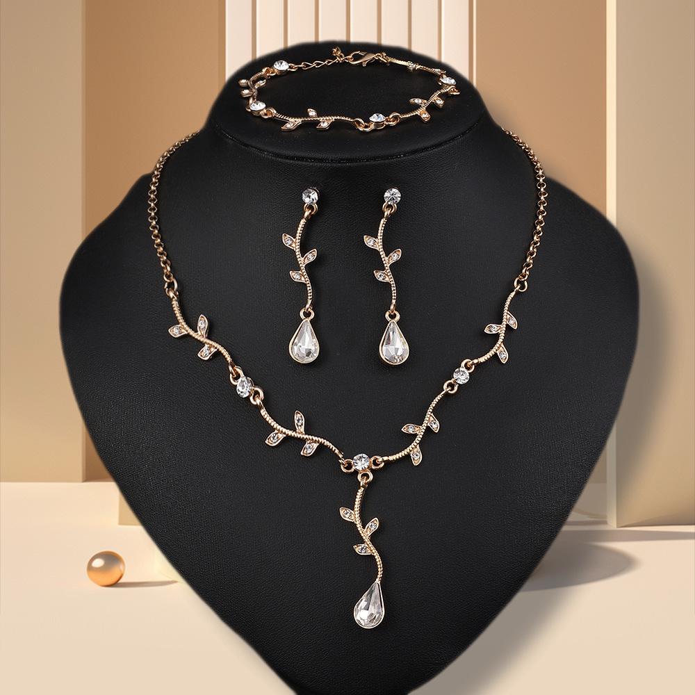High-End European & American Water Drop Jewelry Set: Cross Necklace, Earrings, Bracelet - Elegant Bridal Banquet Accessories