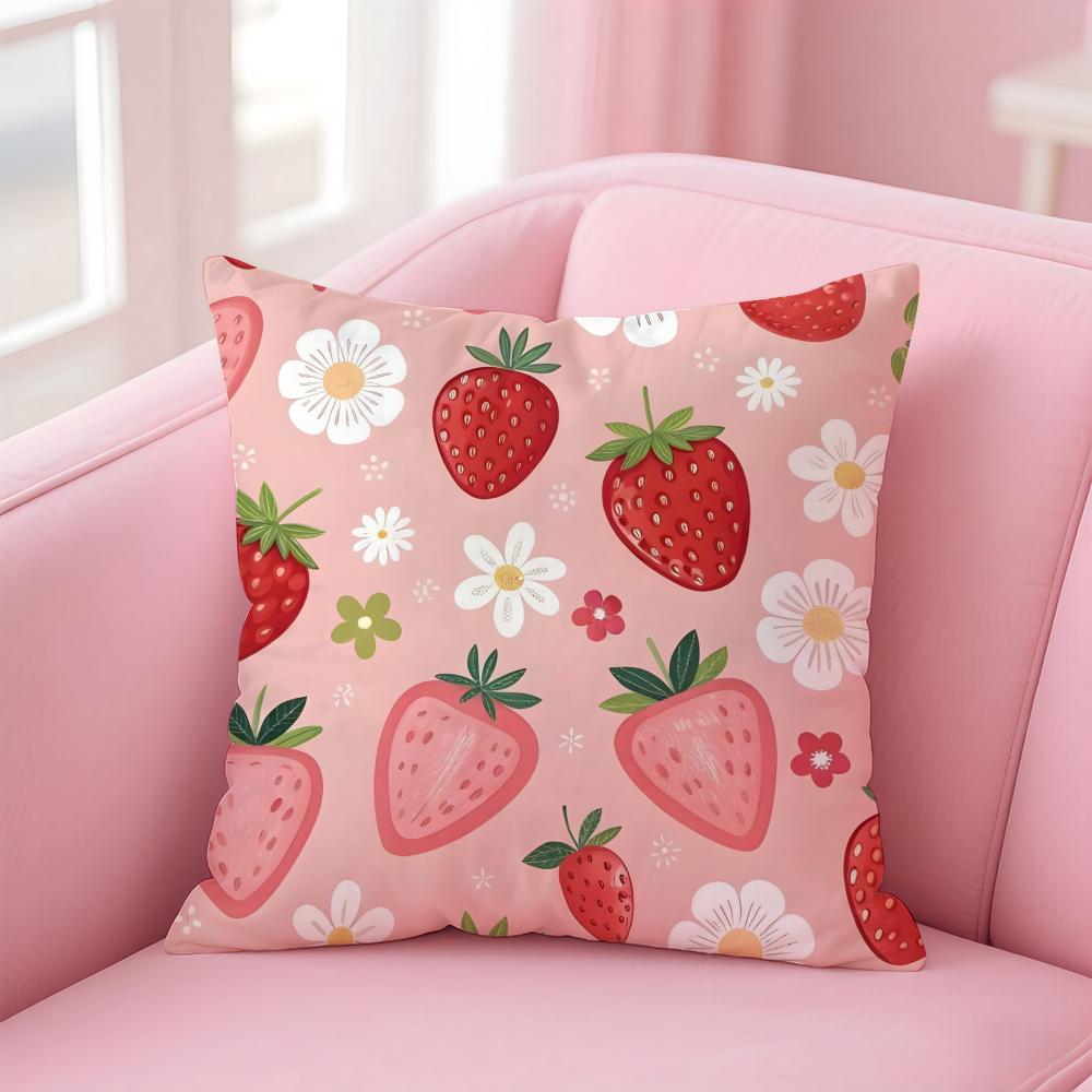 Full Print Pattern of Fruits Art Cushion Cover Pillowcase Short Plush Invisible Zipper Room Sofa Cushion Cover
