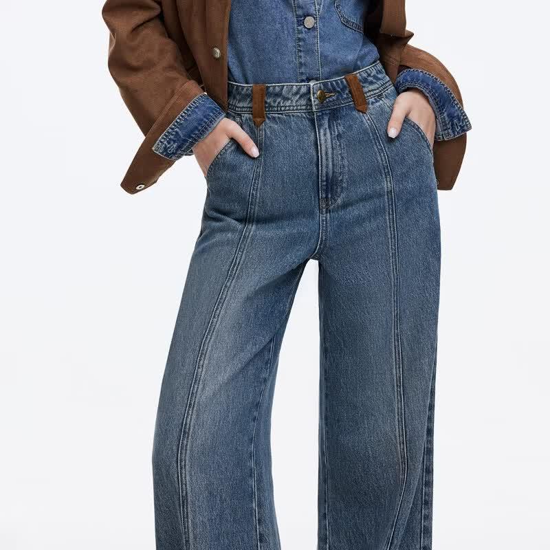 Only Women's 2026 Fall High-Waist Suede Trim Straight Jeans