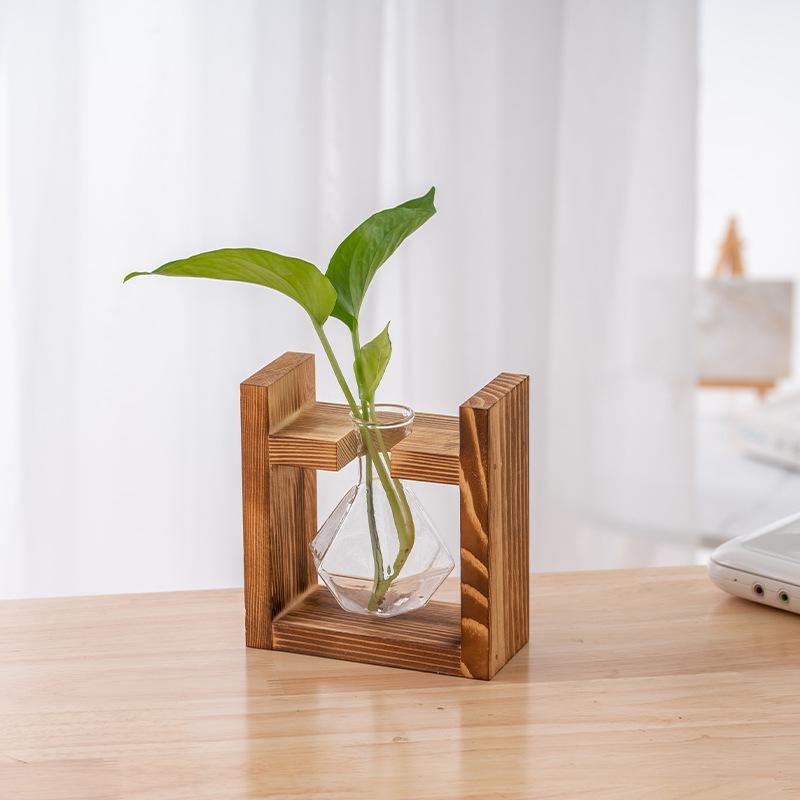 Wood & Glass Hydroponic Bottle - Simple Modern Home Decor