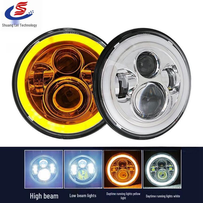 7-Inch Round LED Headlight for Jeep, Harley, Motorcycle - High/Low Beam, Silver