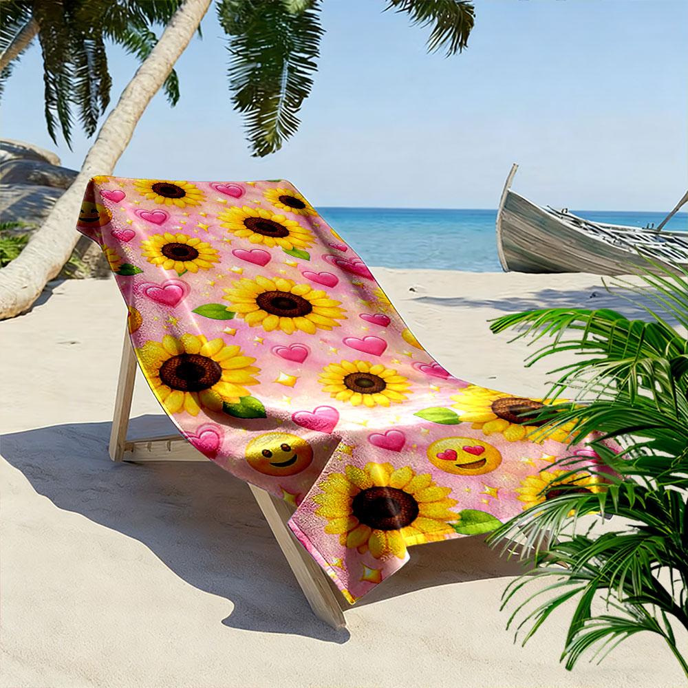 Sunflowers and Emoji Hearts Beach Towel Quick-drying for Travel Outdoor Sports Jogging Beach and Swimming