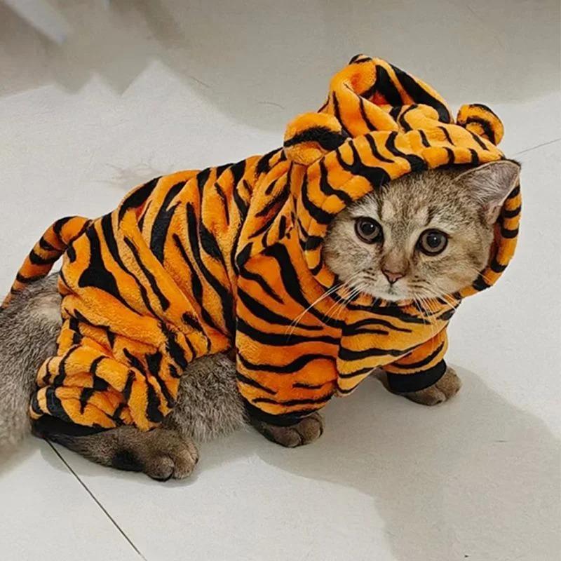Warm Fce Lined Autumn Winter Dog Clothes Tiger Transformation Suit for Bichon Pomeranian I Fold S Four Legged Suit