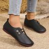 Women's Soft Leather Flat Casual Shoes, Round Toe Shallow Mouth Slip-On Loafers, Plus Size Comfort Footwear