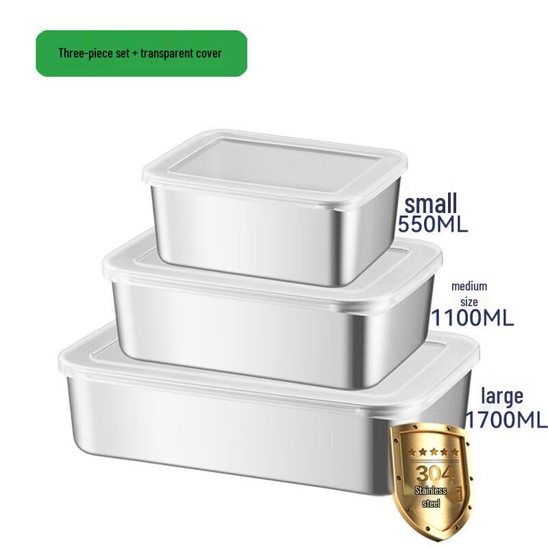 304 Stainless Steel Food Storage Container Set with White Lids