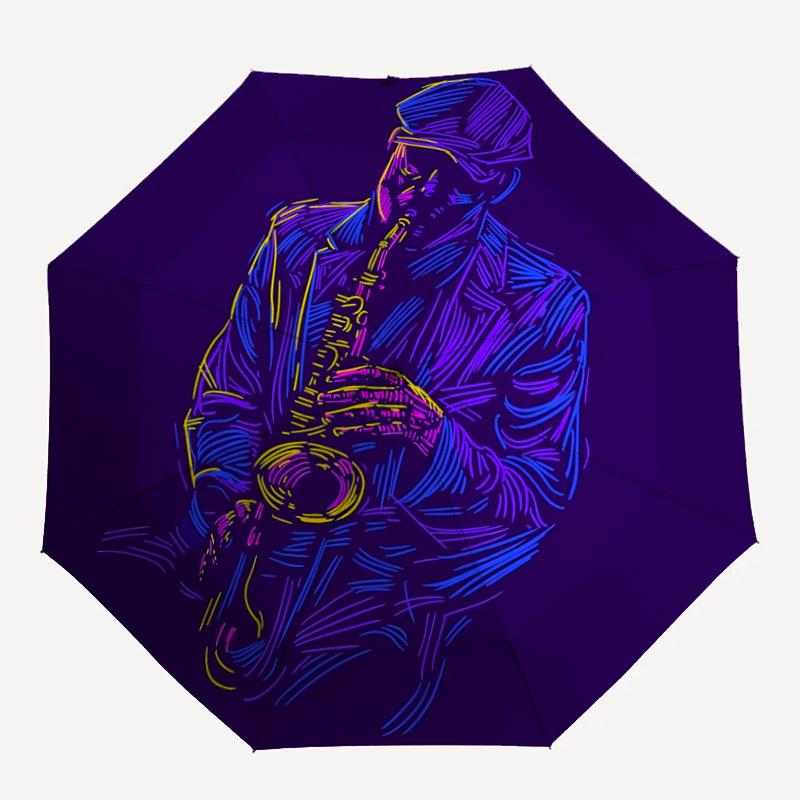 

1pc Saxophone Musician Automatic Folding Umbrella - Windproof Compact Travel Umbrella with Auto Open/Close, 8-Rib Heavy-Duty Shaft for Women/Men A048