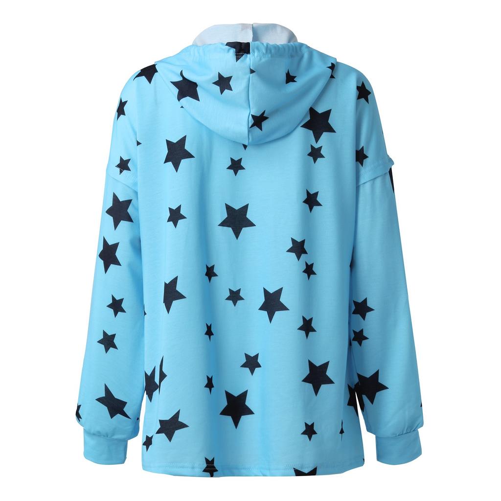 Women's Fashion Casual Long Sleeve Pentagram Print Hooded Women's Sweater T-Shirt