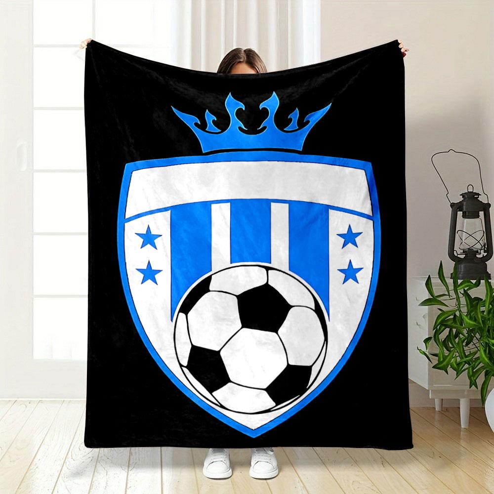 Blue Soccer Shield Crest print blanket soft and cozy perfect for the living room bed sofa or a nap,gift