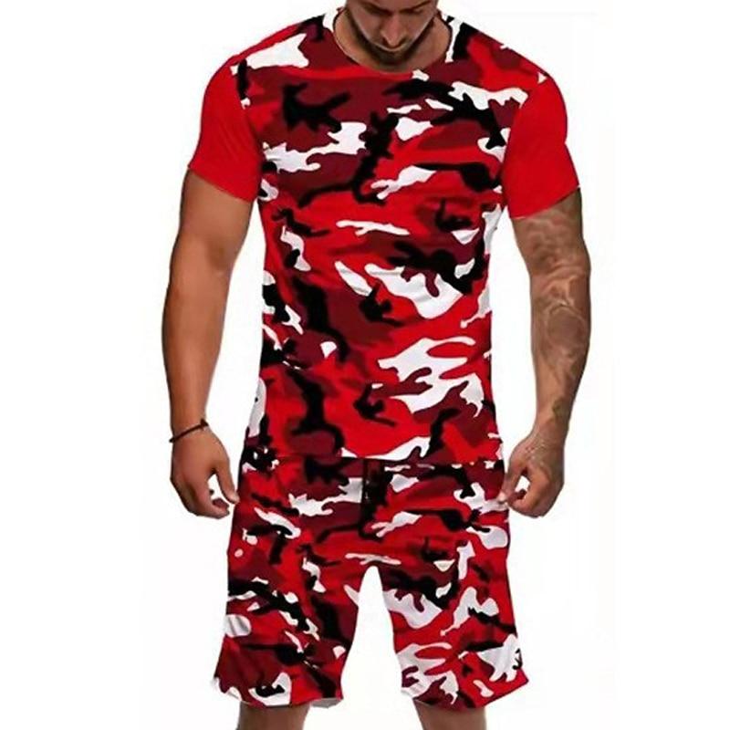 Men's Graphic Camo / Camouflage 2pcs Matching  Short Sleeve Short Pants Crew Neck Designer Casual Sets