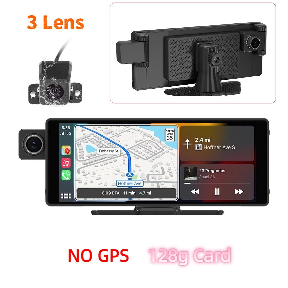 3-lens Dashcam, 10.26" HD Wireless CarPlay Car Navigation GPS.