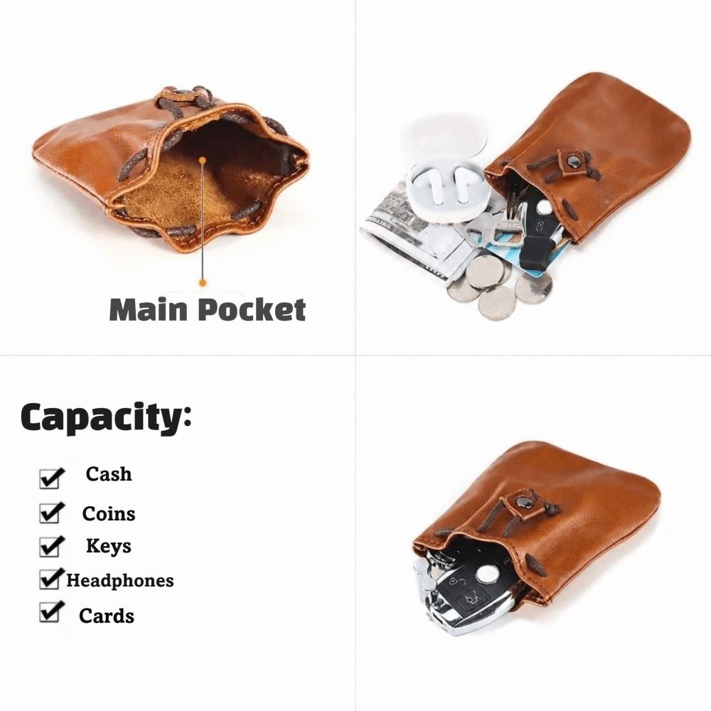Retro Style Leather Purse Mini Size Drawstring Purse Change Purse Car Key Pack Jewelry Storage