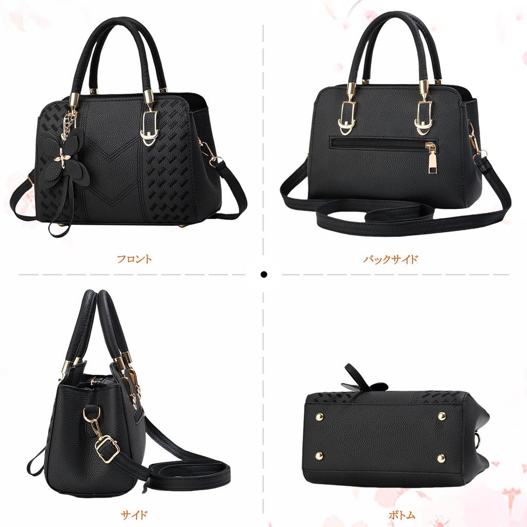 NICOLE & DORIS Women's Handbag, 2-Way, Shoulder Bag with Floral Charm, Waterproof PU Leather, Dividers, Back Pocket, Standing, Studs, Popular Gift,