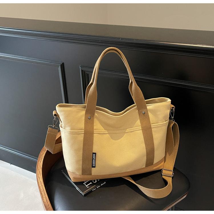 Canvas bag women's large capacity 2025 new summer versatile messenger bag casual portable college student tote bag