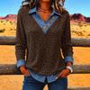 Women's Casual V-Neck Button Trim Leopard Print Long Sleeve Top for Everyday Wear