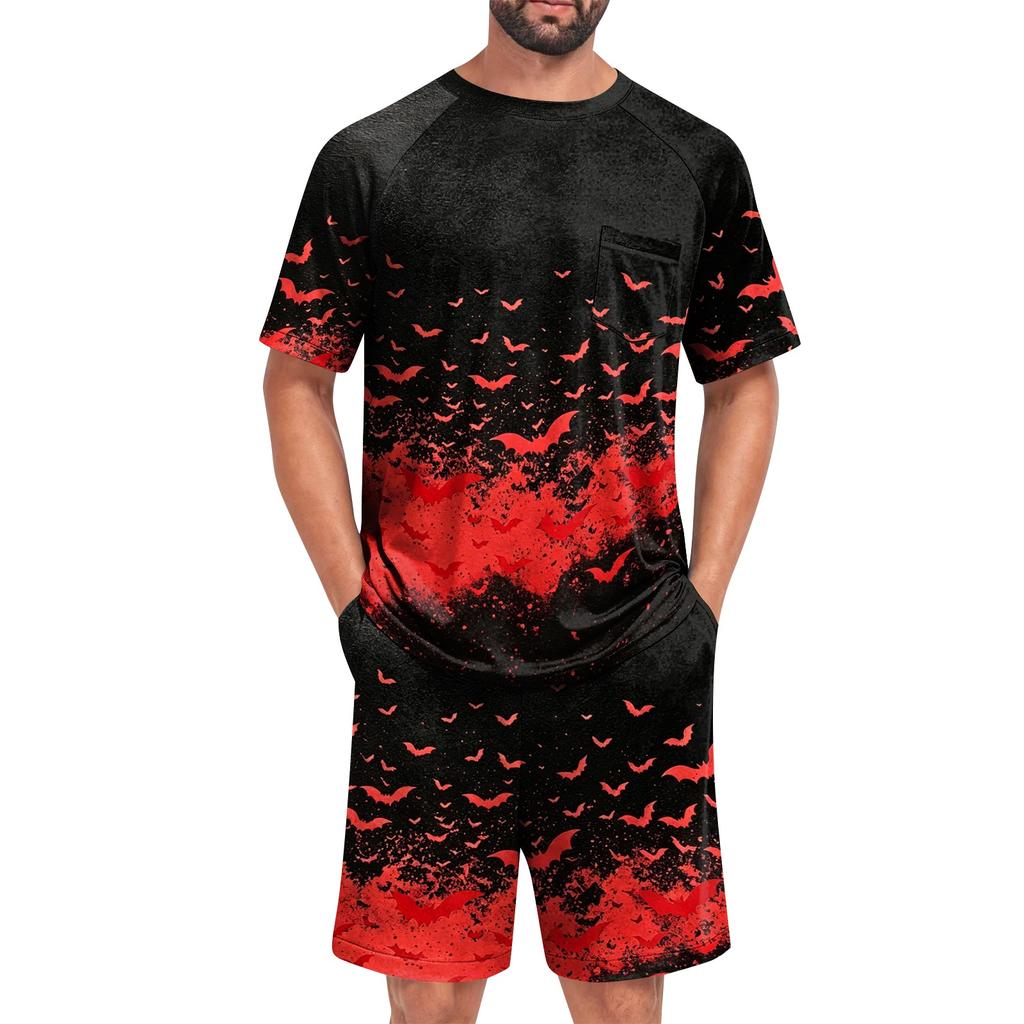 Men's Halloween Pajama Set with Fun Print, Relaxed Fit Sleepwear for Holiday