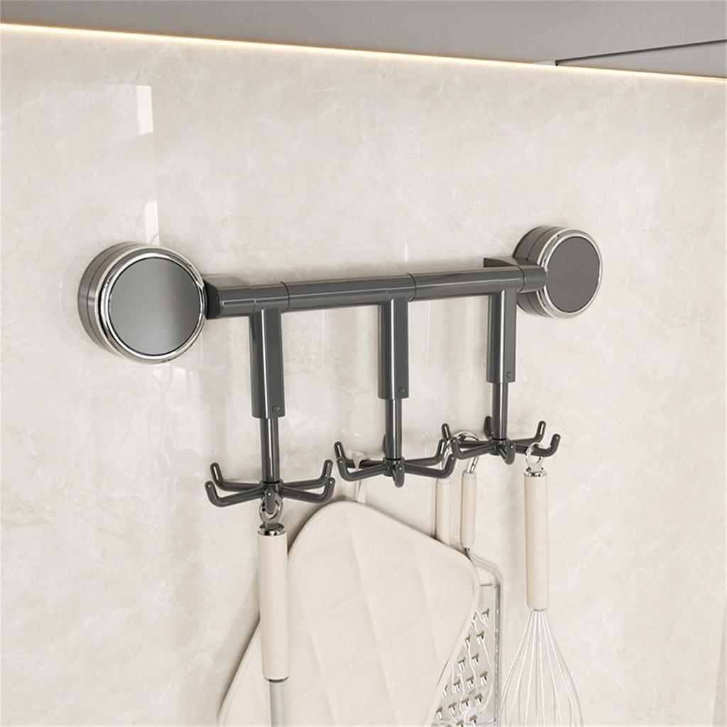 Suport de bucătărie cu ventuză, cârlig rotativ, suport de depozitare de uz casnic cu șase brațe, montat pe perete, fără perforare, pentru ustensile de gătit, spatulă, suport pentru linguri