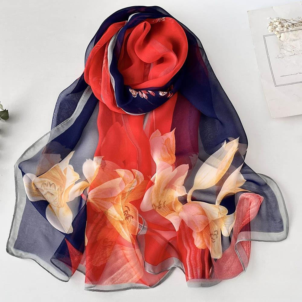 Écharpe en Soie d'Été Légère avec Protection Solaire Douce pour la Peau Polyvalente Lily Écharpe en Soie Georgette pour Dames Écharpe en Gaze