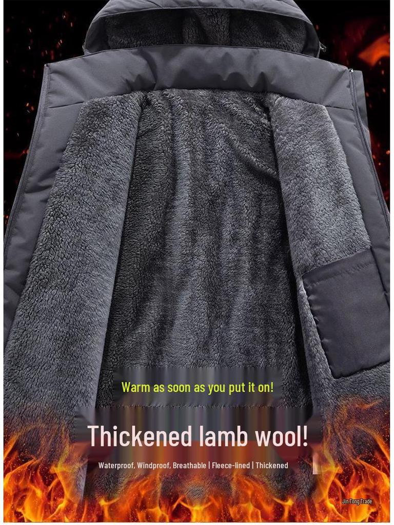 Men's Winter Windproof Waterproof Cotton Jacket with Velvet Lining - Warm Outdoor Coat for Takeaway Riders