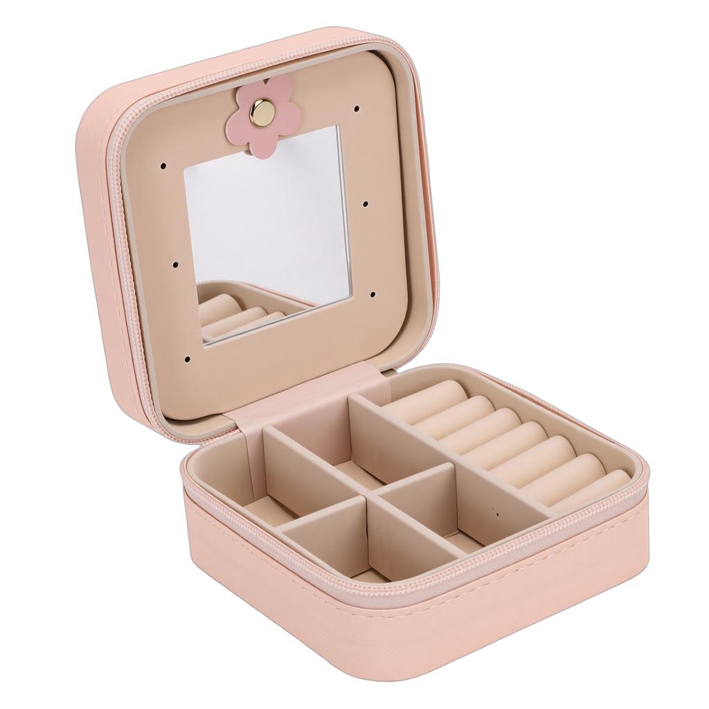 Portable Jewelry Box PU Leather Travel Jewelry Organizer Storage Case with Mirror Velvet Lining for Women
