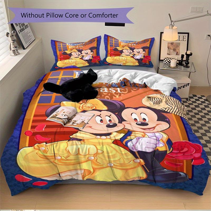 3pcs Beauty and the Beast Theme Mickey and Minnie Bedding Set Includes 1 Quilt Cover and 2 Pillowcases, Comfortable Bedding