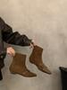 Retro small square head black small naked boots women's boots new autumn and winter brown thin boots French small short boots