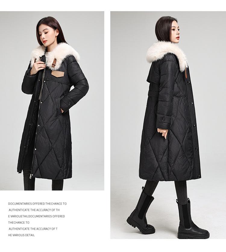 Stor størrelse Høst og vinter damefrakk ensfarget pelskrage midje slanking mellomlang fortykket vindtett damejakke