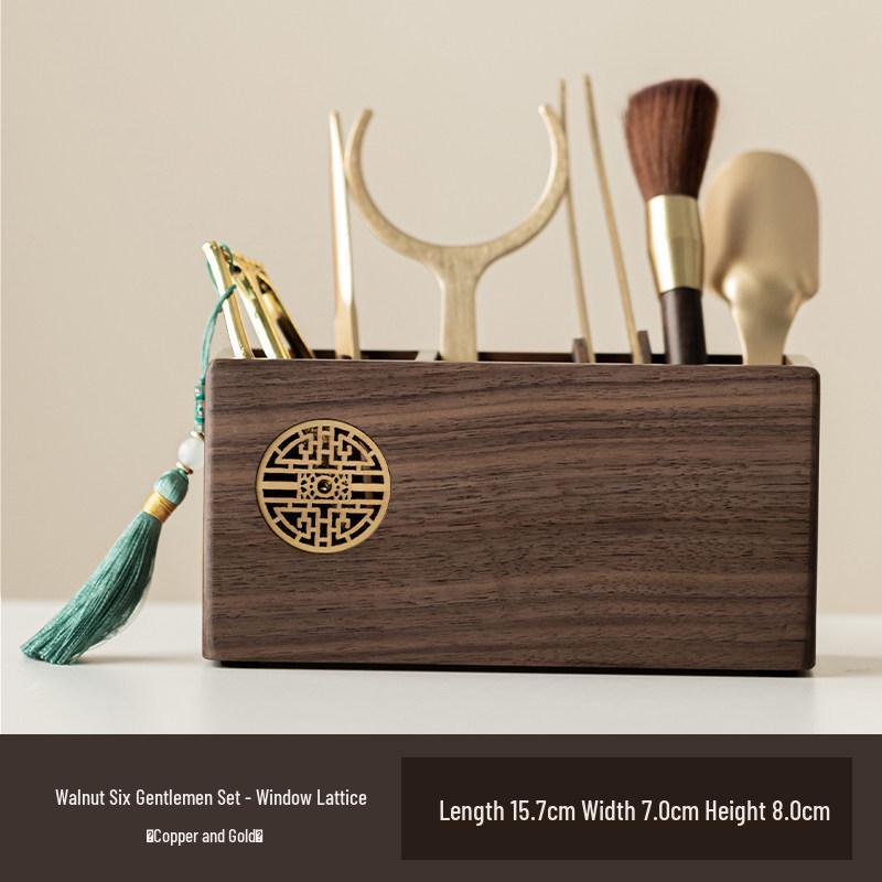 Walnut Wood Tea Ceremony Set: Kung Fu Tea Accessories - Tea Knife, Tea Tongs & Brewing Tools.