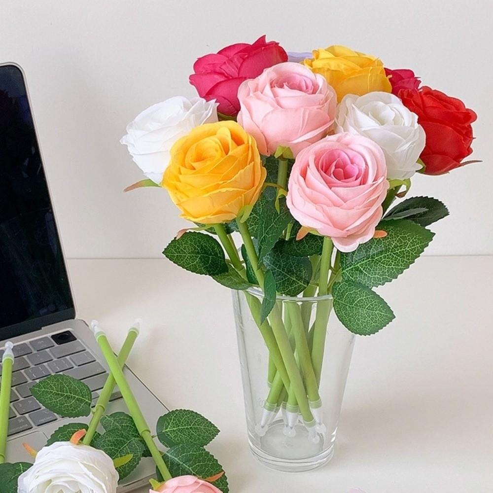 Fake Rose Neutral Gel Pens Writing Smoothly Signature Pen Artificial Flowers Ballpoint Pen Ladies