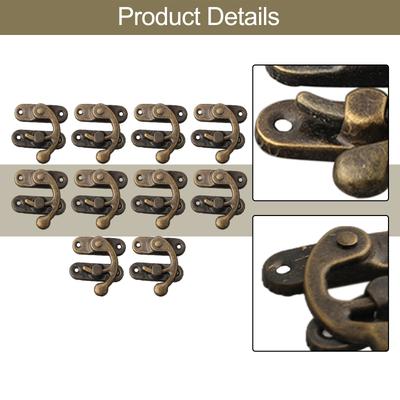 Mini Antique Bronze Wood Box Latch Clasp Lock 10 Pieces with Screws Right Hook for Jewelry Boxes Toolboxes and Storage Boxes