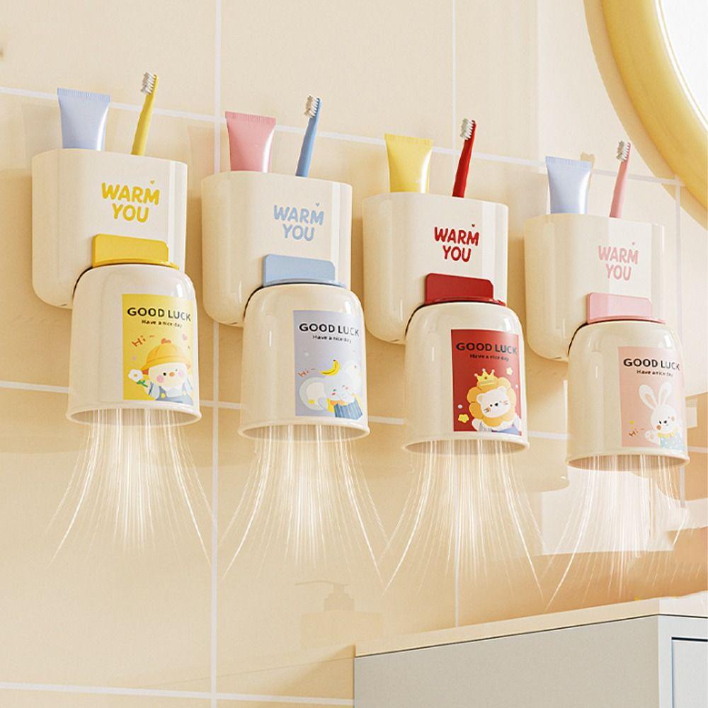 Süßer Wandmontierter Zahnbürstenhalter Stanzfreier Zahnpastaklip Mundspülbecher-Haken Badezimmer