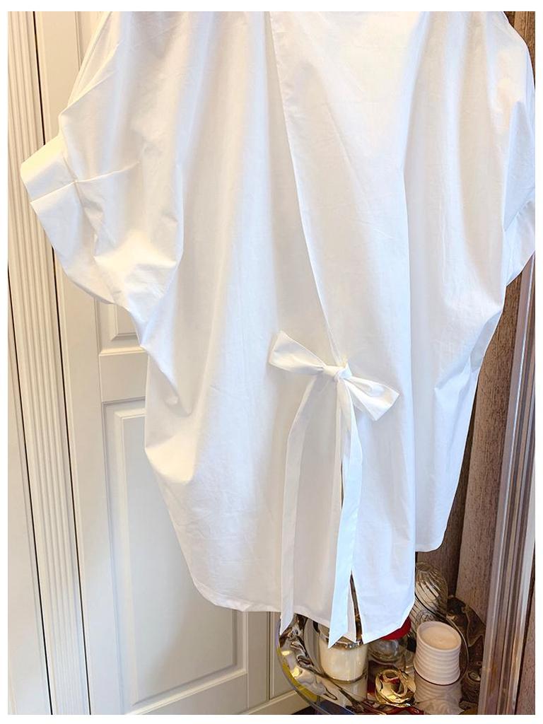 In-Stock Korean Style Bowknot Slit Short Sleeve Women's Pullover Top